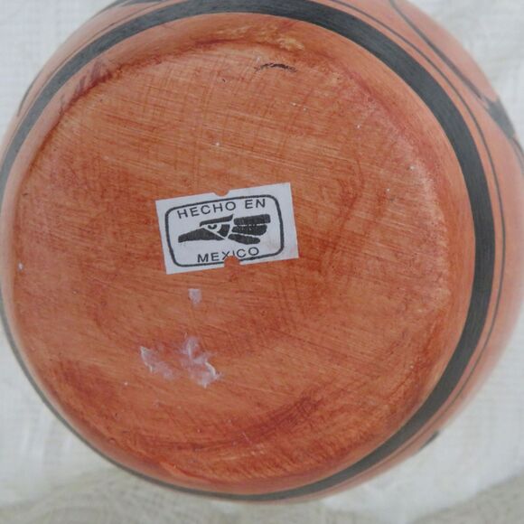 Vintage Orange Handpainted Mexican Pottery with Handpainted Hopi Style Design - Picture 5 of 10